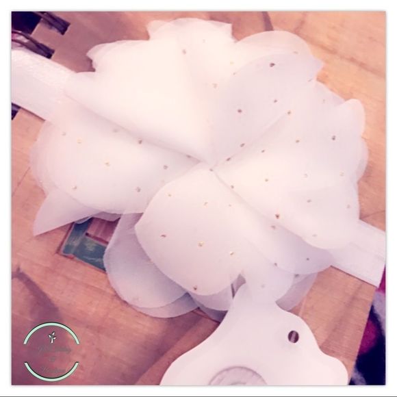 White FOE Headband with White Chiffon Flower - Picture 2 of 3